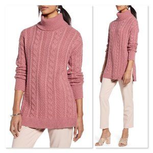 Halogen Cable Turtleneck Tunic Sweater